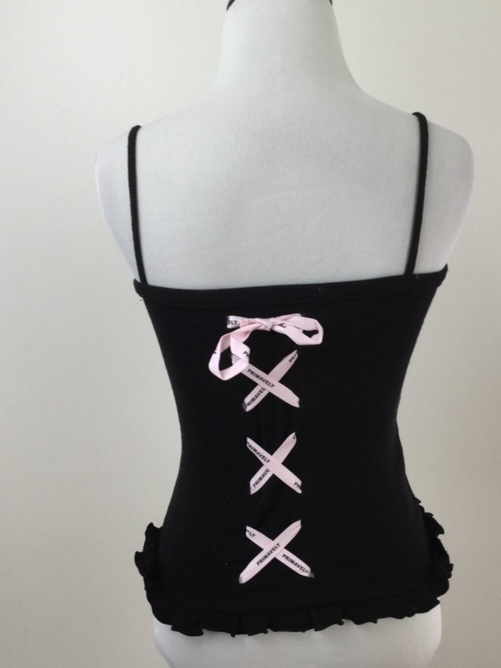 Primavely Corset-Back Black Ribbed Tank Top